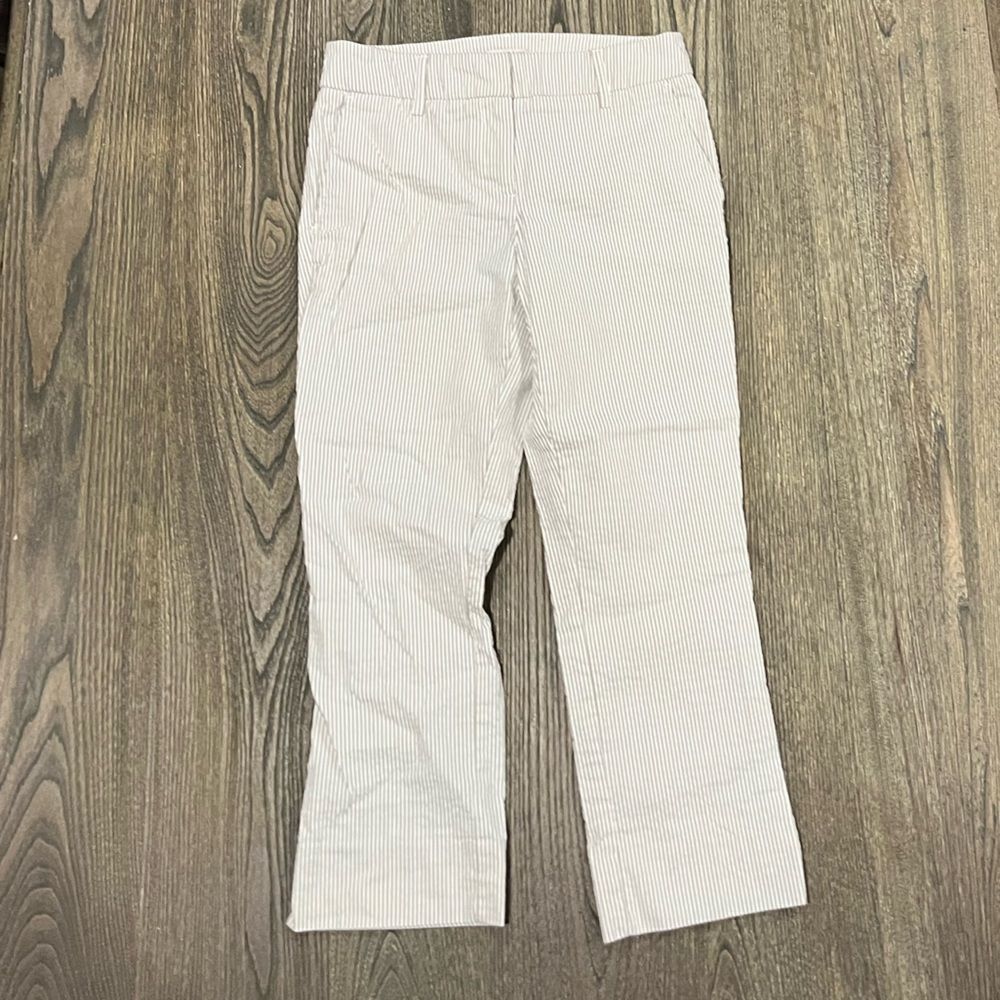 Eliane Rose Womens Straight Pants Flat Front Striped Mid Rise White Brown Size 4
